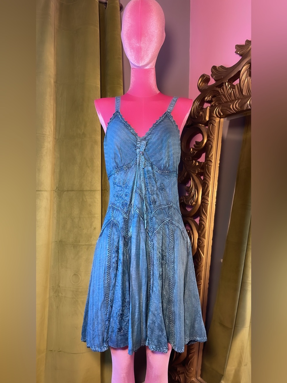 Blue Washed Midi Slip Dress - Brand Unspecified